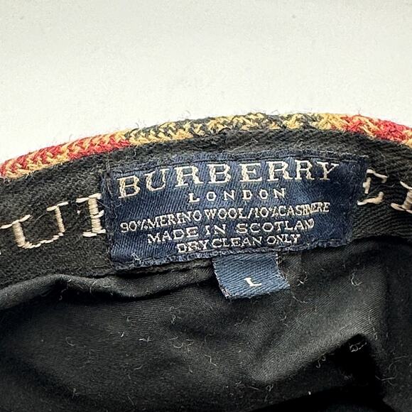 BURBERRY Vintage Wool Cashmere Flat Driving Cap Plaid Tan Black Red Sz L $590 - Picture 6 of 6